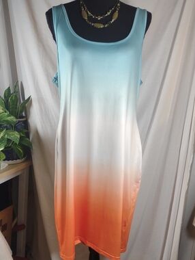 Sleeveless Ombre Blue to Orange Tank Dress - Size XXL